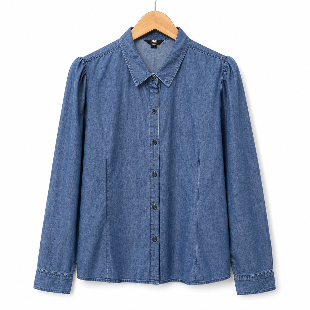 Frye Chambray Blouse Womens Plus Size XXL Blue Long Sleeve Cotton Lyocell Blend
